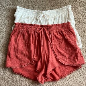 No Boundaries Juniors Knit Tulip Shorts 2-Pack White and Terracotta